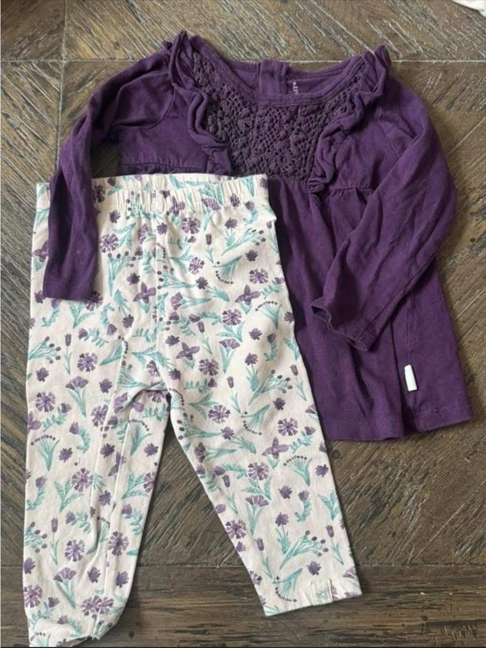 Burt's Bees Baby Purple Long-Sleeve Top with Cream Floral Pants